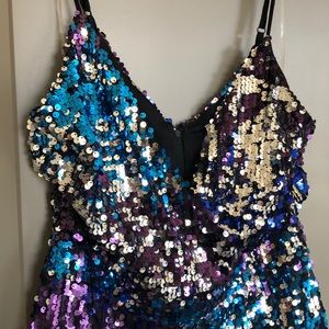 Charlotte Russe Sequined Romper with Deep V